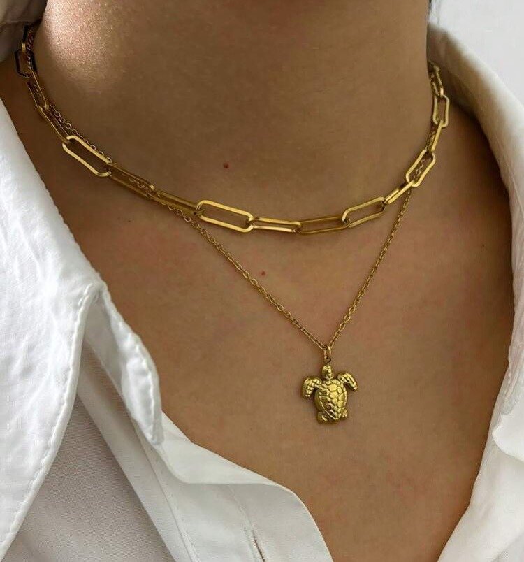 sea turtle pendant & pin chain necklace set sea turtle pendant & pin chain necklace set