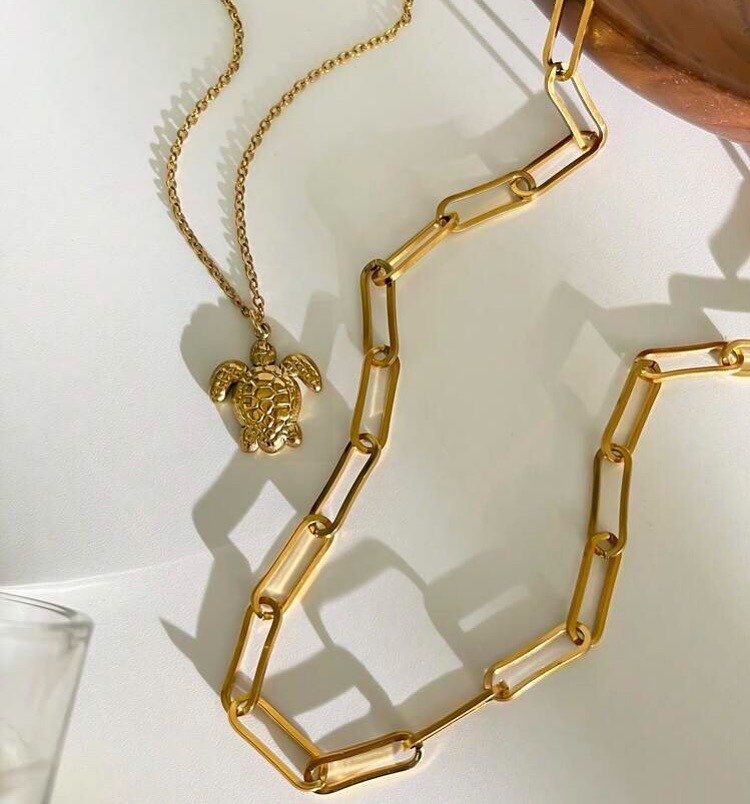 sea turtle pendant & pin chain necklace set sea turtle pendant & pin chain necklace set