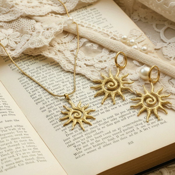 Home vintage sun totem jewelry set (necklace & earrings)