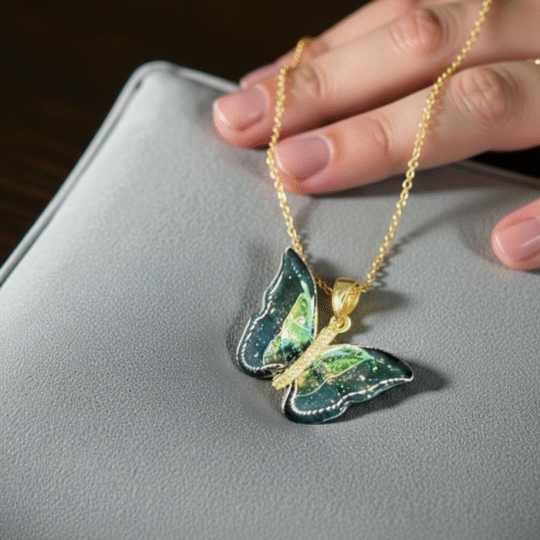 black colored butterfly rhinestone necklace