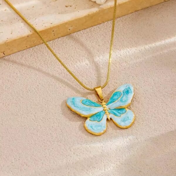 gold plated stainless steel blue gradient butterfly pendant necklace – 311 hover