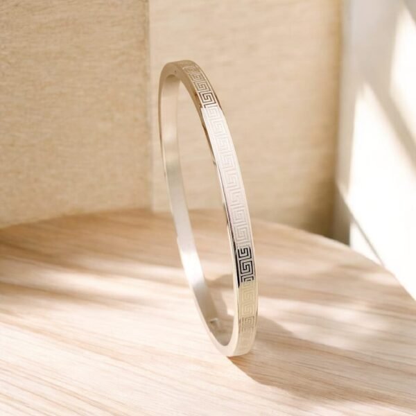 textured silver stainless steel bangle