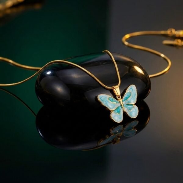 blue gradient butterfly pendant necklace