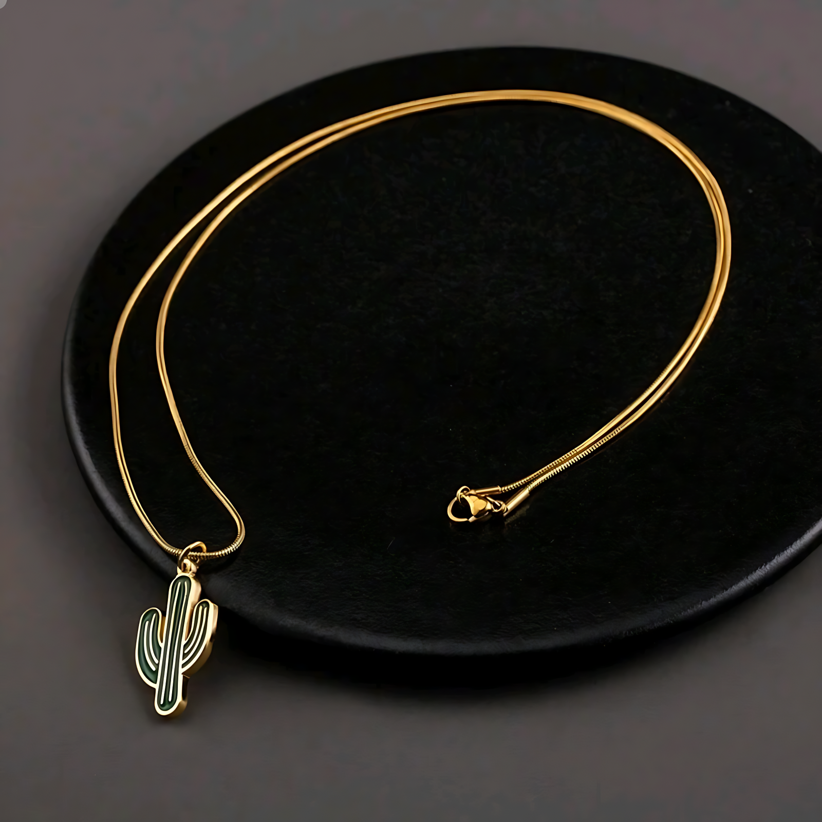 Stainless Steel 18K Gold-Plated Green Cactus Pendant Necklace - 315 Stainless Steel 18K Gold-Plated Green Cactus Pendant Necklace - 315