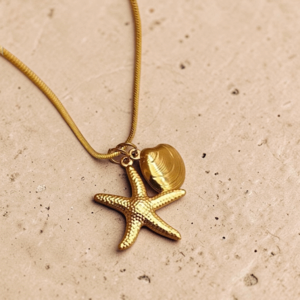 Home Stainless Steel Starfish & Shell Pendant Necklace - 316