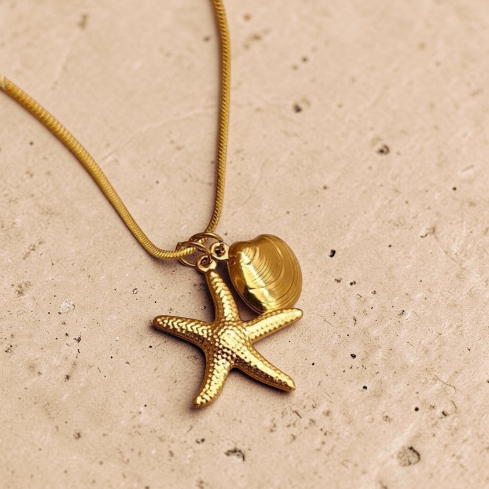 Stainless Steel Starfish & Shell Pendant Necklace - 316 Stainless Steel Starfish & Shell Pendant Necklace - 316