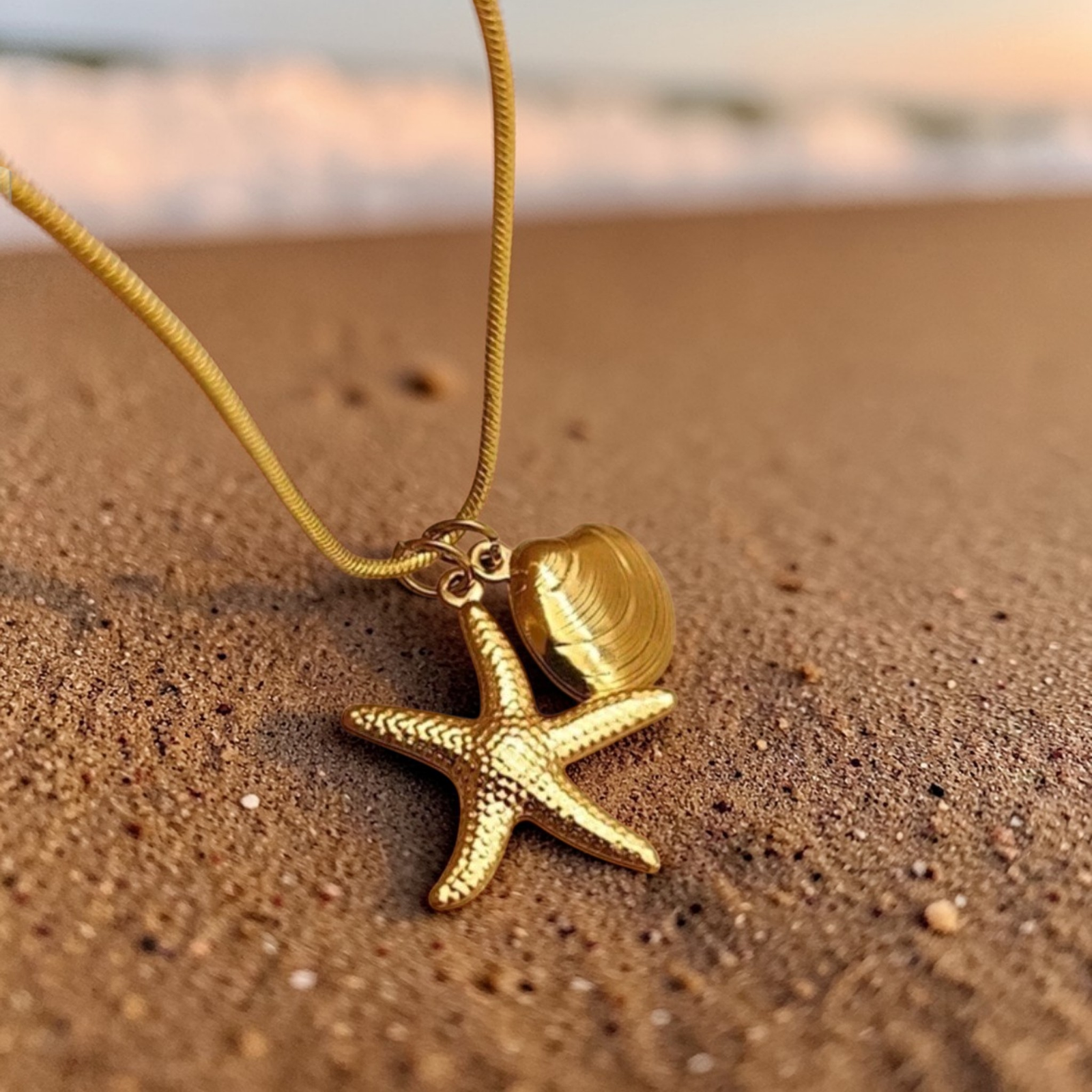 Stainless Steel Starfish & Shell Pendant Necklace - 316 Stainless Steel Starfish & Shell Pendant Necklace - 316