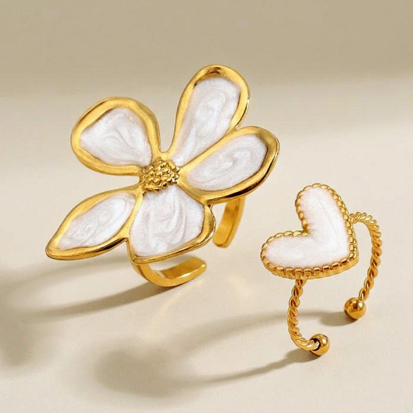 heart & flower ring set