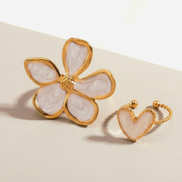 heart & flower ring set