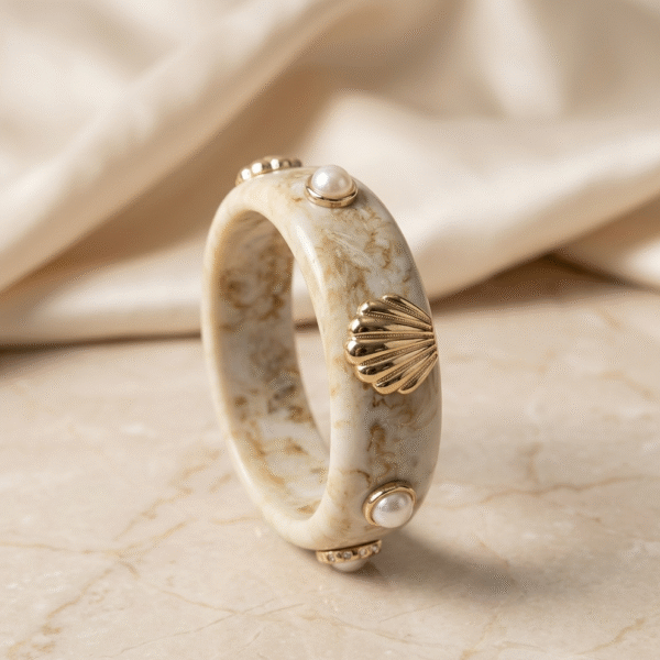 marbled shell & pearl statement bangle