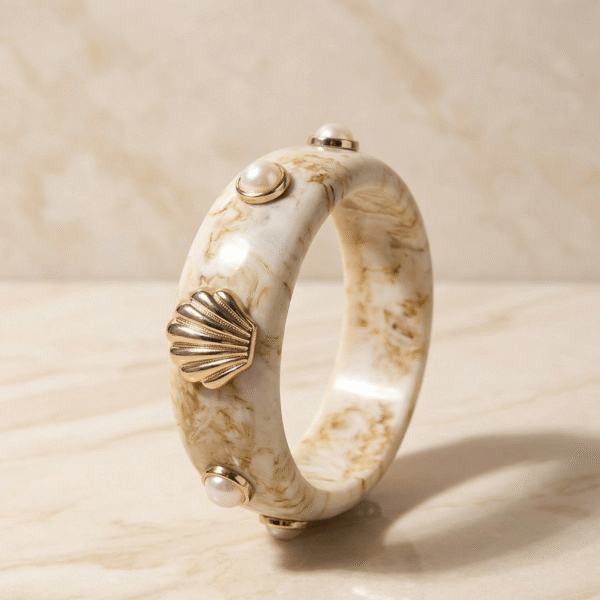 marbled shell & pearl statement bangle