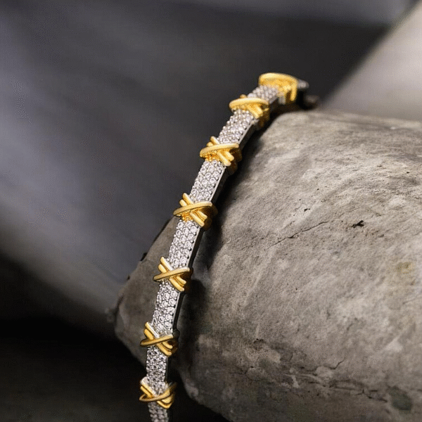 two tone crystal accent bangle 