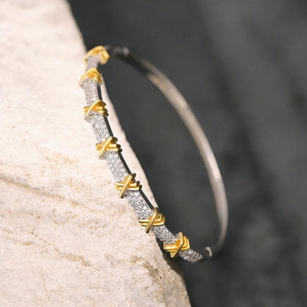 two tone crystal accent bangle 